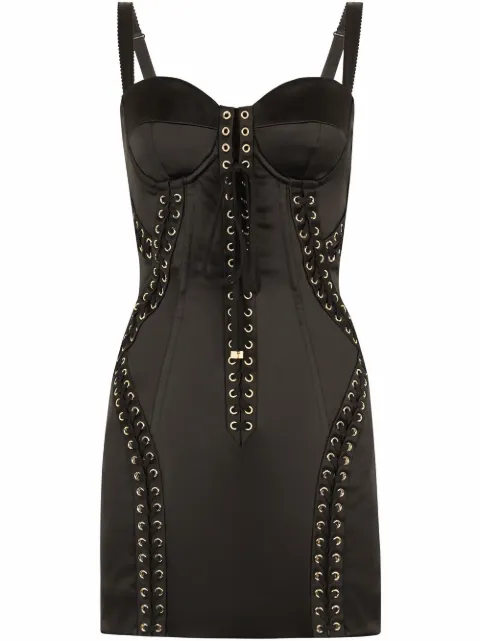 Dolce & Gabbana lace-up satin minidress Black F6ZI4TFURHM