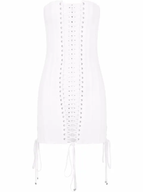 Dolce & Gabbana lace-detail gabardine minidress White F6ZD2TFUFLG