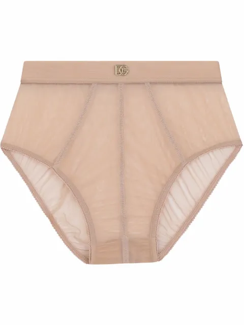 Dolce & Gabbana DG-logo tulle high-waisted briefs Neutrals O2C79TONL34