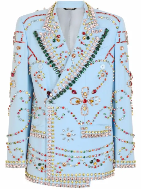 Dolce & Gabbana Sicilia-fit embellished double-breasted blazer Blue G2QO4ZGEZ72