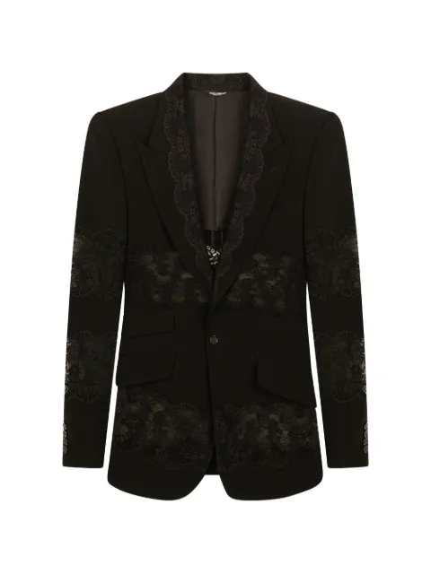 Dolce & Gabbana lace-panel single-breasted blazer Black G2OR2ZFUBEG