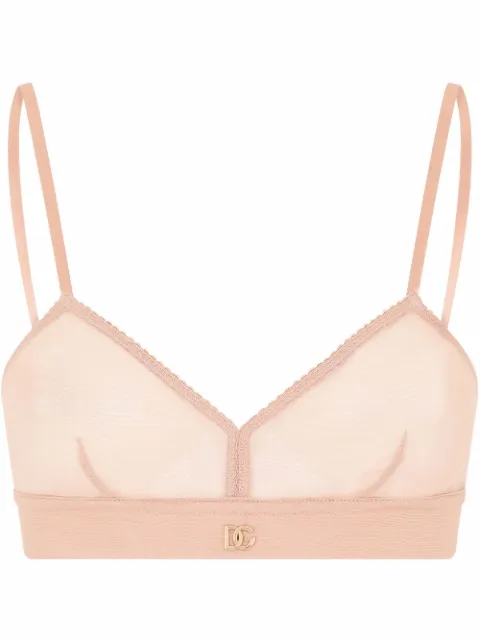Dolce & Gabbana DG-logo tulle triangle bra Neutrals O1C76TONL34