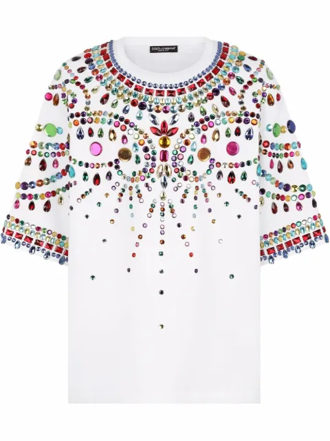 Dolce & Gabbana crystal-embellished short-sleeve T-shirt White G8OE2ZFUGI0