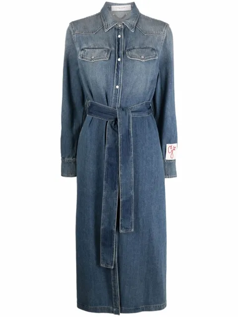 Golden Goose logo-patch long-sleeve denim dress Blue GWP00714P000624
