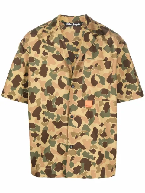 Palm Angels camouflage-print short-sleeve shirt Brown PMGA037F21FAB0085666