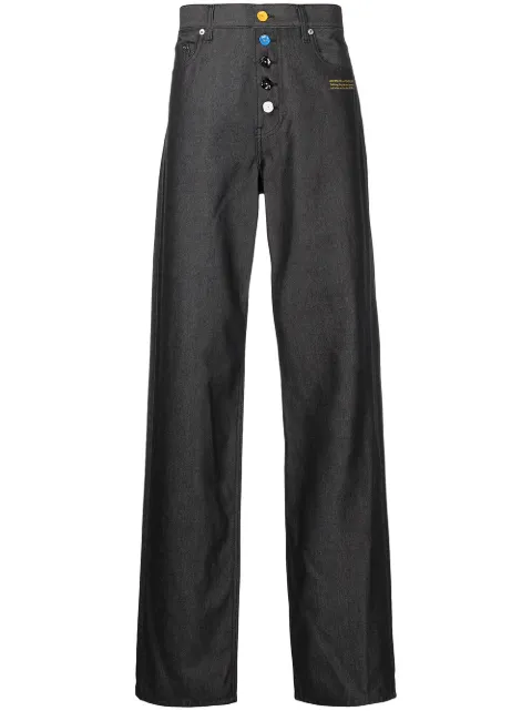 Off-White slogan-print denim jeans Black OMYA131F21DEN0011018