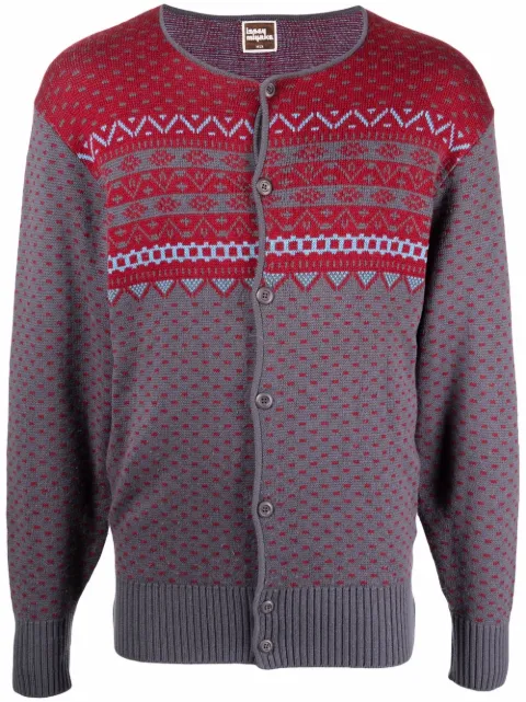Issey Miyake Pre-Owned 1970s intarsia-knit round-neck cardigan Blue HOLAMIY106