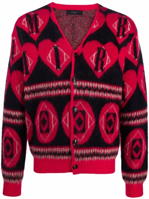 AMIRI logo heart intarsia-knit cardigan Red MKC014009