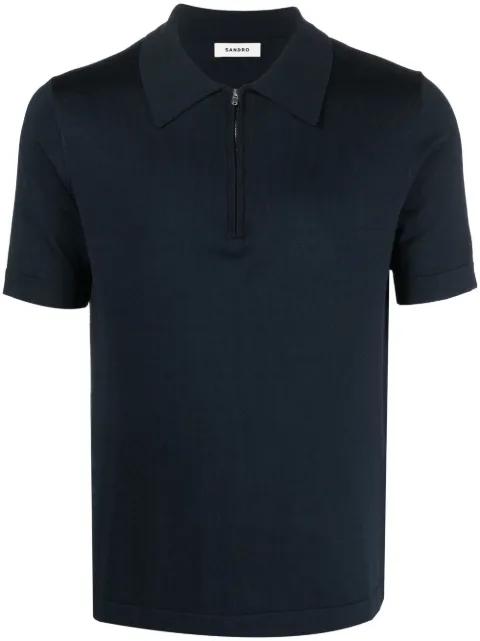 SANDRO knitted polo shirt with zip collar Blue SHPTR00344