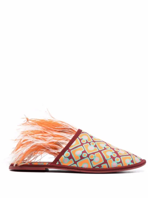 La DoubleJ Boudoir feather-trim slippers Red SHO0008FAI001PUZ0001