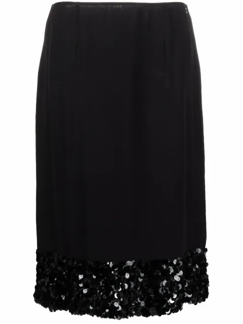 CHANEL Pre-Owned 2002 sequin-embellished hem straight-cut skirt Black CHA750PQ