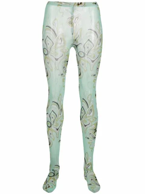 PUCCI Africana-print elasticated-waist tights Green 2HGE042H450