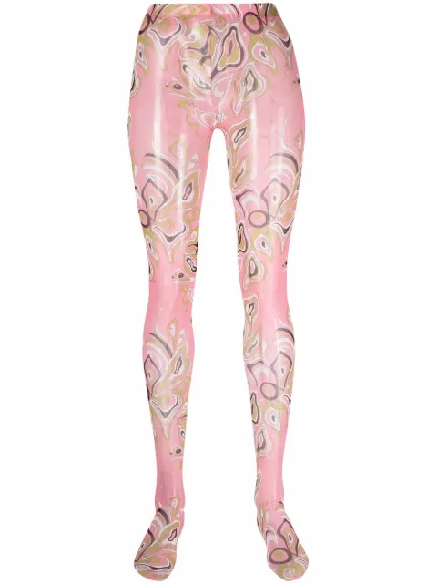 PUCCI Africana-print elasticated-waist tights Pink 2HGE042H450