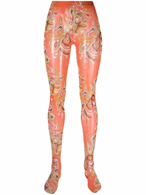 PUCCI Africana-print elasticated-waist tights Orange 2HGE042H450