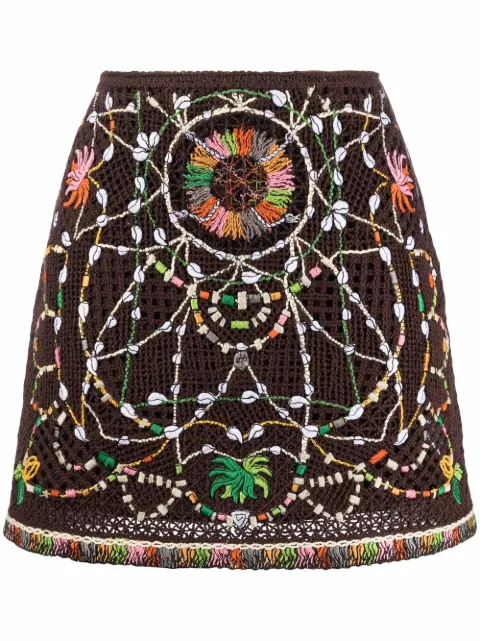 PUCCI Cyprea-embroidered mini skirt Brown 2HKV202H951