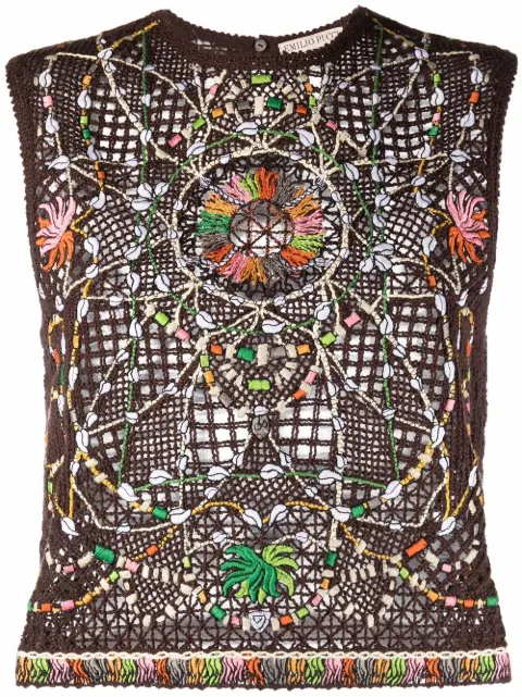 PUCCI Cyprea-embroidered blouse Brown 2HKM252H951