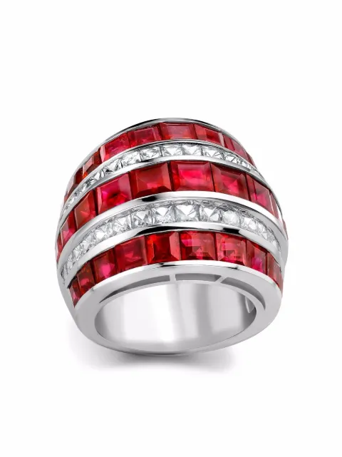 Pragnell platinum large Manhattan diamond and ruby ring Silver F0633