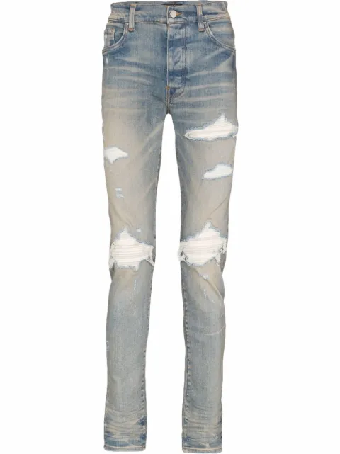 AMIRI MX1 Ultra suede-patches skinny jeans Blue PXMDS1960