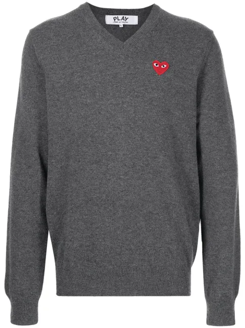 Comme Des Garçons Play V-neck knitted heart jumper Grey AZN002