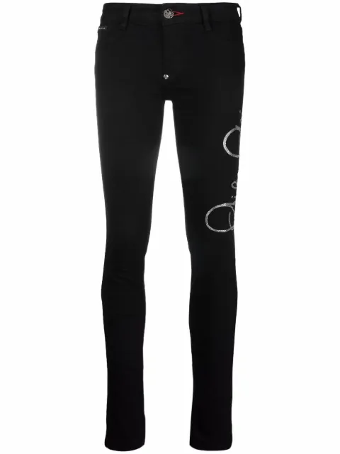 Philipp Plein logo-embellished high-waisted skinny jeans Black PAACWDT1921PDE004N