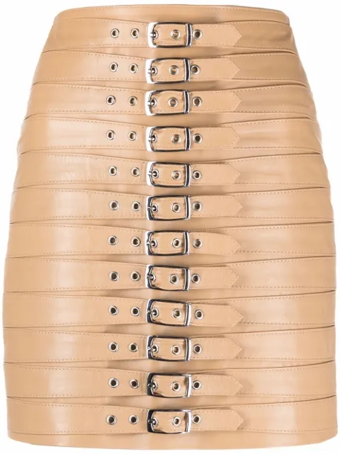 Manokhi high-waisted leather buckle skirt Brown SS22DITALIGHTBROWNA159MANO20