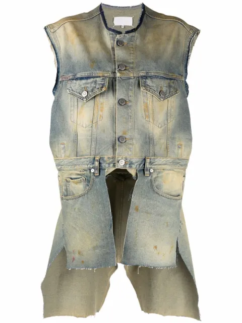 Maison Margiela Derelict asymmetric denim gilet Green S31FB0085S30561