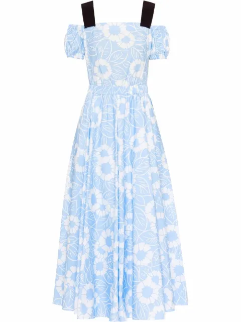 Prada floral-print off-shoulder cotton dress Blue P3G71S22110O2