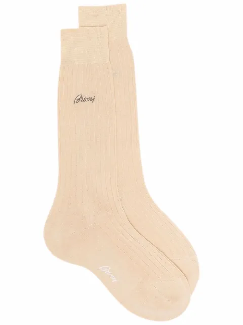 Brioni ribbed-knit cotton socks Neutrals OVMC00P9Z039722