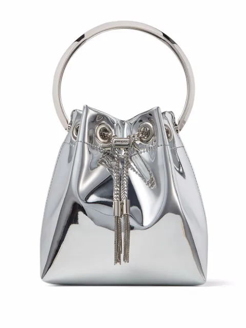 Jimmy Choo mini Bon Bon metallic-effect bucket bag Silver BONBONXVK