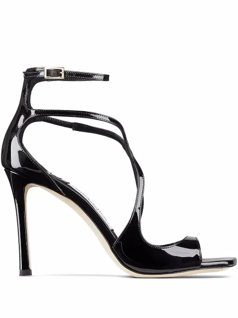 Jimmy Choo Azia 95 patent-calf leather strappy sandals Black AZIA95PAT