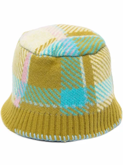 Ader Error checked knitted wool-blend bucket hat Green BKAFWHA05GC