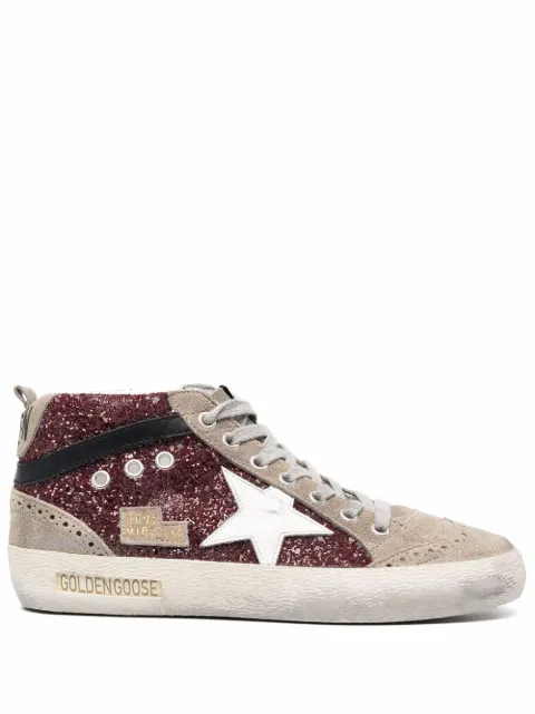 Golden Goose Mid Star trainers in burgundy glitter with gray inserts and white star Red GWF00122F002626