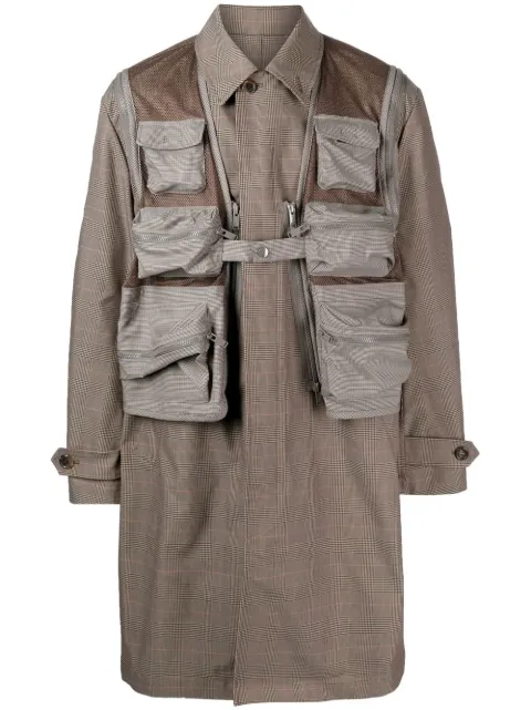 Undercover check-pattern patch-pocket coat Green UC1B43051