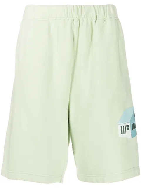 Undercover house print wide-leg shorts Green UC1B45092