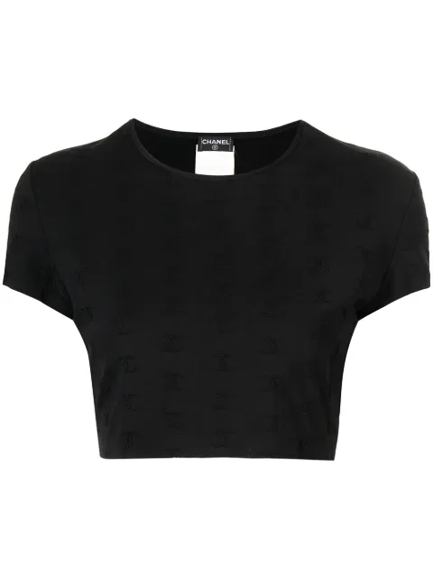 CHANEL Pre-Owned 1997 CC logo-embroidered crop top Black 97PP07794V0539894305