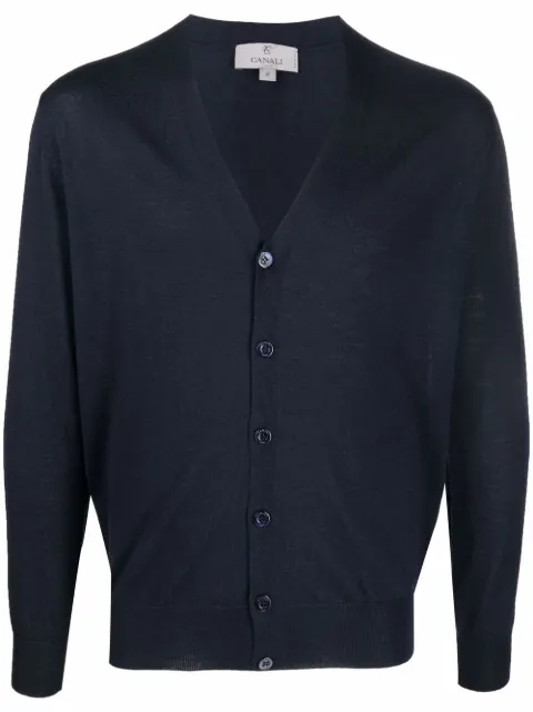 Canali V-neck knitted cardigan Blue C0007MK00077