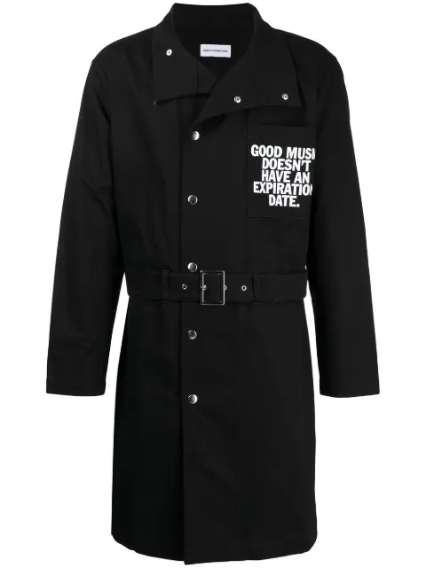 Honey Fucking Dijon slogan-print cotton coat Black HFD04C001