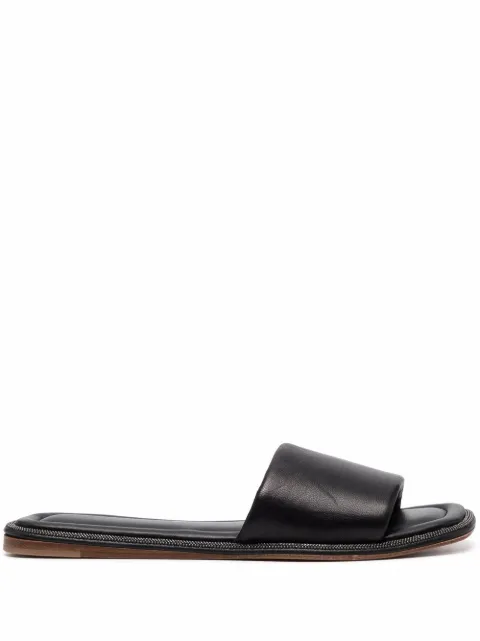 Brunello Cucinelli monili-embellished leather slides Black MZCWC2150C101