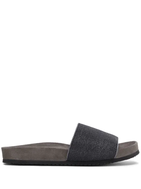 Brunello Cucinelli Monili embellished leather slides Silver MZMIG1390CG546