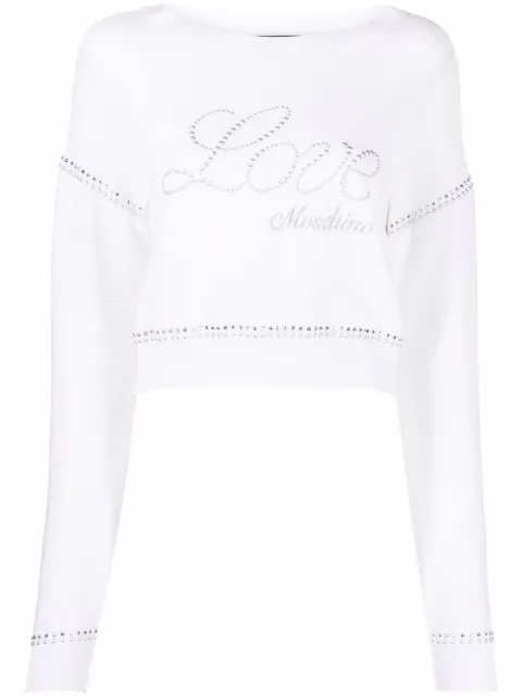Love Moschino embroidered logo cotton sweater White D22WSB1490X1424
