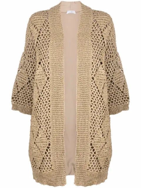 Brunello Cucinelli open-knit cardigan coat Brown MCU655516C802