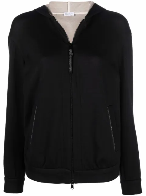 Brunello Cucinelli monili-trim zip-front hoodie Black MD828SB806C9185