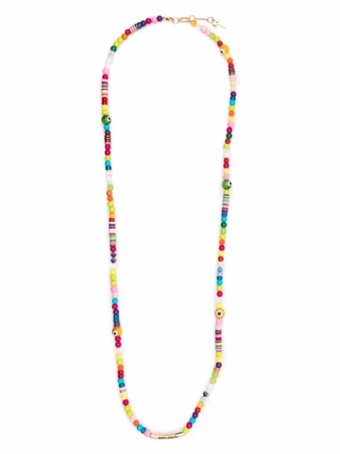 Palm Angels long Logo Rainbow beaded necklace Pink PMOB015F21MET0018476