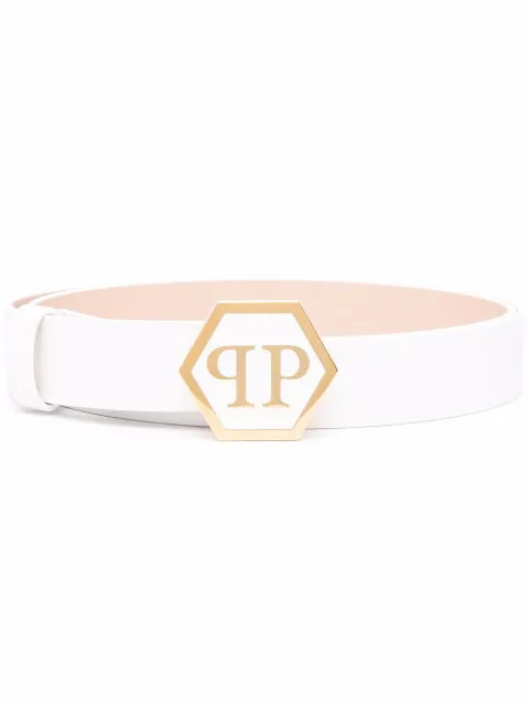 Philipp Plein Hexagon leather belt White FAAAWVA0370PLE010N
