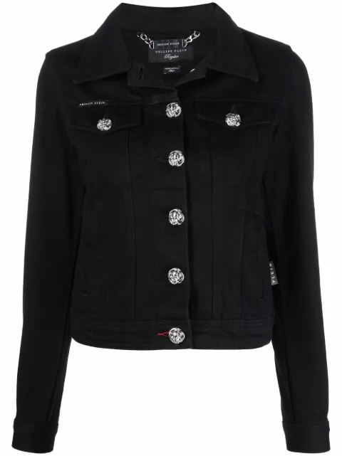 Philipp Plein logo-plaque denim jacket Black PAACWDB0518PDE004N