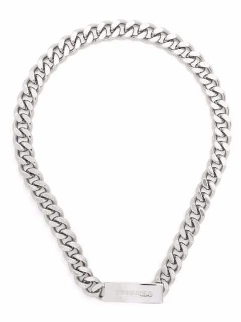 DSQUARED2 Chained2 logo plaque necklace Silver NEM011437200001