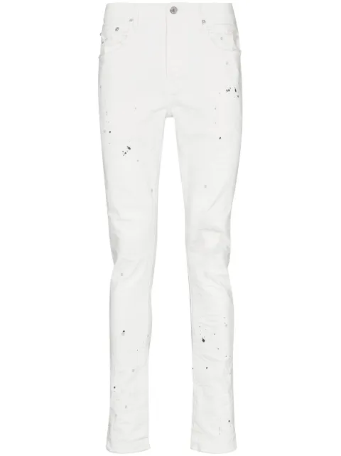 Purple Brand paint splatter-print skinny-cut jeans White P001OWPB122