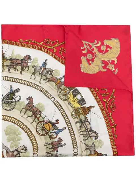 Hermès Pre-Owned La Promenade de Longchamps silk scarf Red WA1845