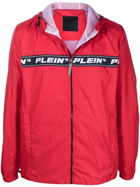 Philipp Plein logo-tape hooded windbreaker Red PAACMRB1889PNY002N