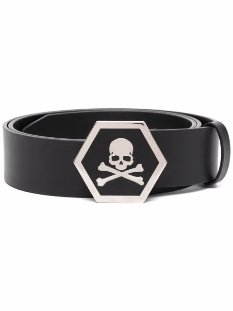 Philipp Plein leather skull-buckle belt Black FAAAMVA0699PLE010N